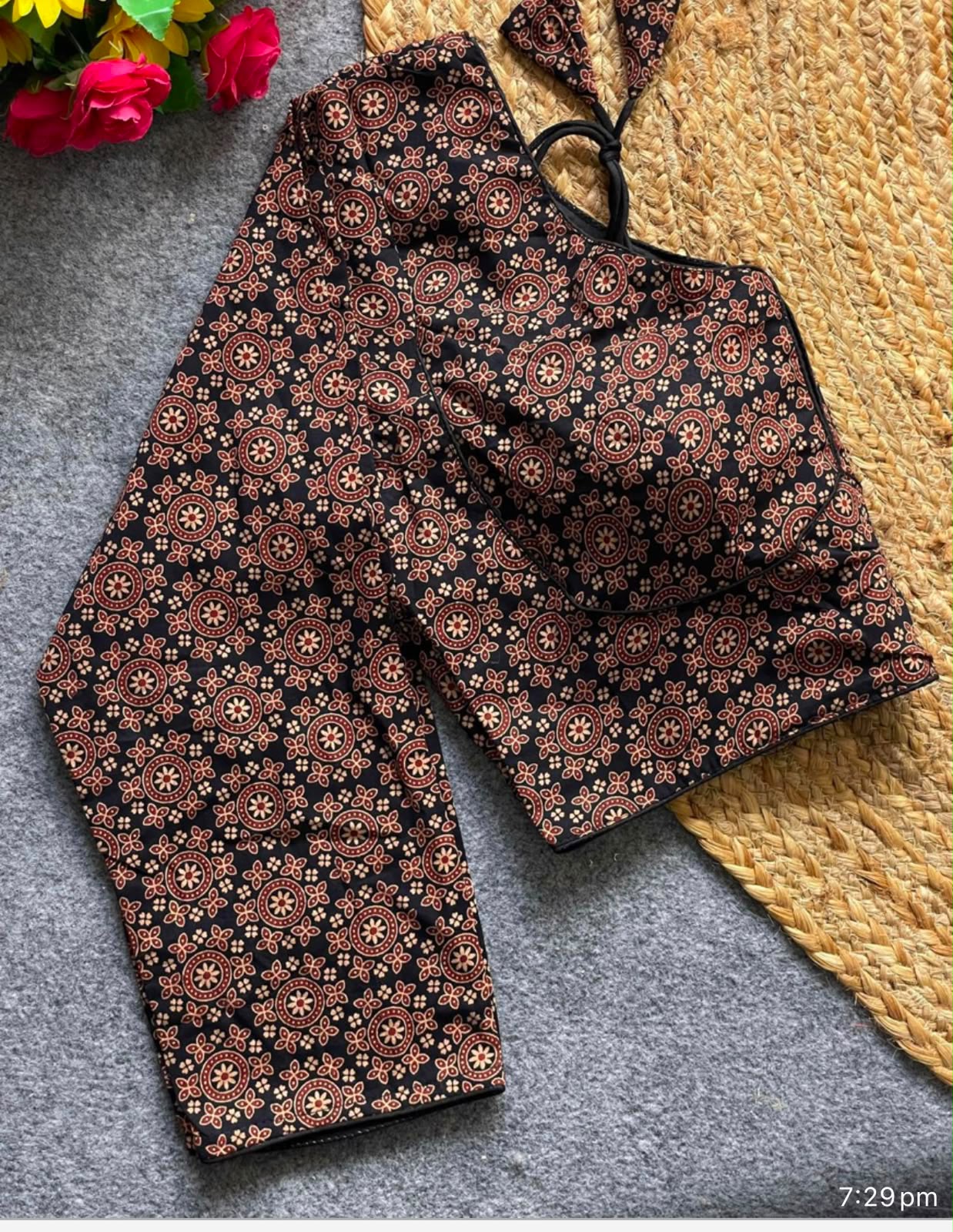 Ajrakh Printed Saree Blouse / Crop Top